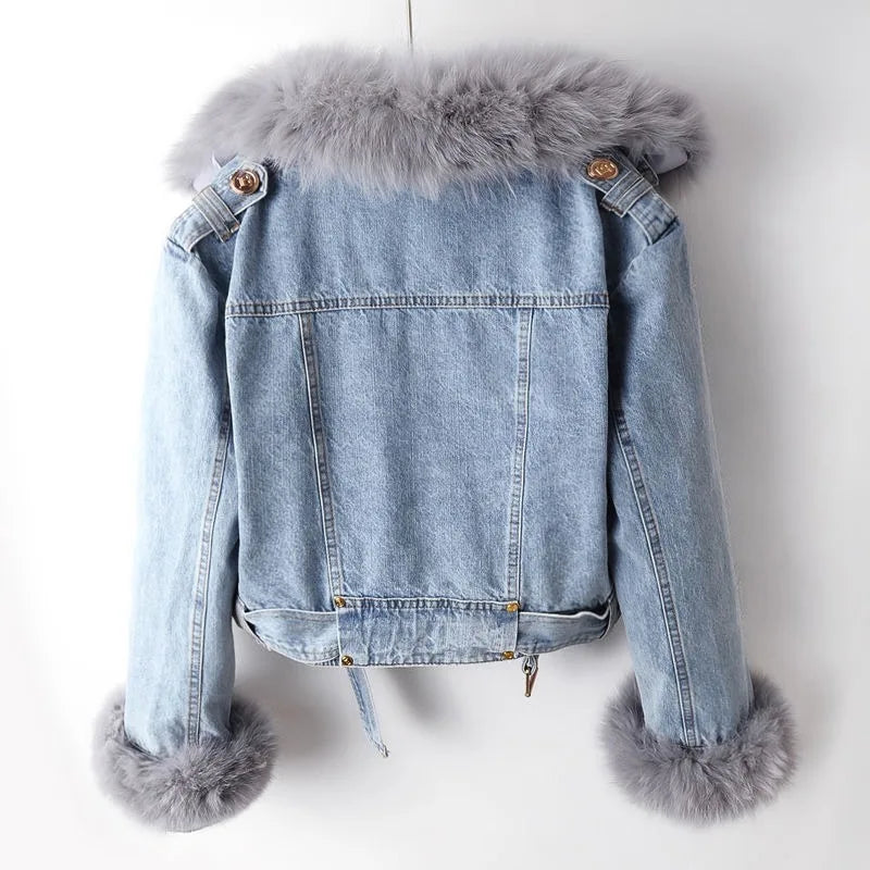 Faux fur denim jacket for women | Phylicia