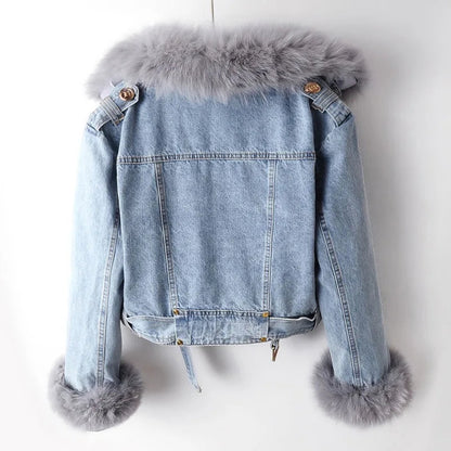 Faux fur denim jacket for women | Phylicia