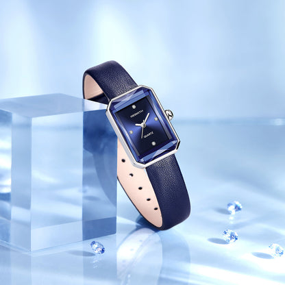 Slim rectangular leather-strap wristwatch for women | Aurora -9