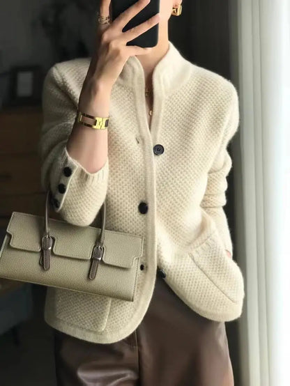 Elegant button-front classic long cardigan Cozy for Women | Lucille Élan