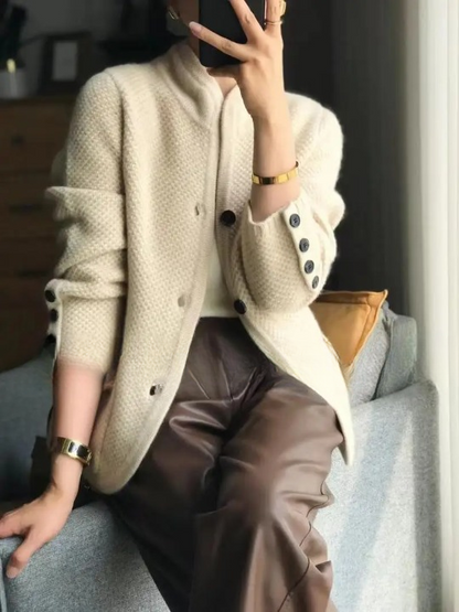 Elegant button-front classic long cardigan Cozy for Women | Lucille Élan
