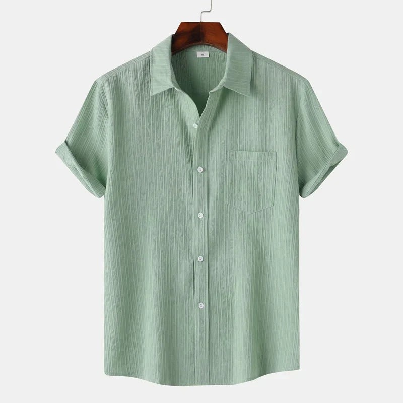 Linen-cotton spread-collar summer shirt for men | Coastal -10