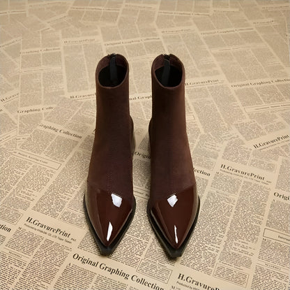Elegant block heel ankle boots with glossy details Stylish for Women | Gracia Noir