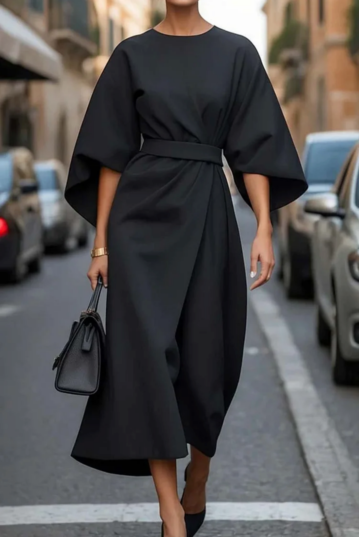 Elegant lantern sleeve dress with adjustable waist Chic for Women | Louise Élan