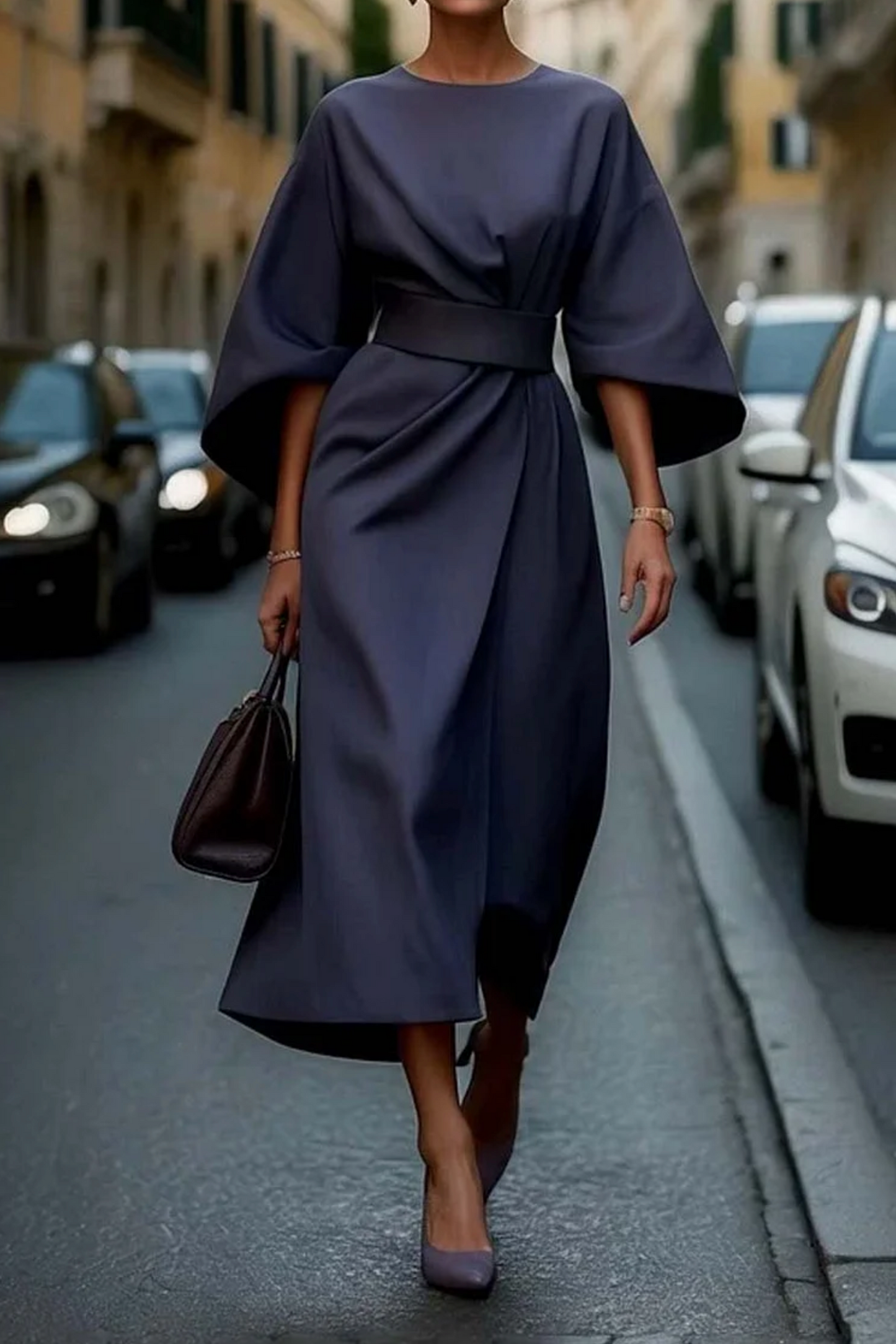 Elegant lantern sleeve dress with adjustable waist Chic for Women | Louise Élan