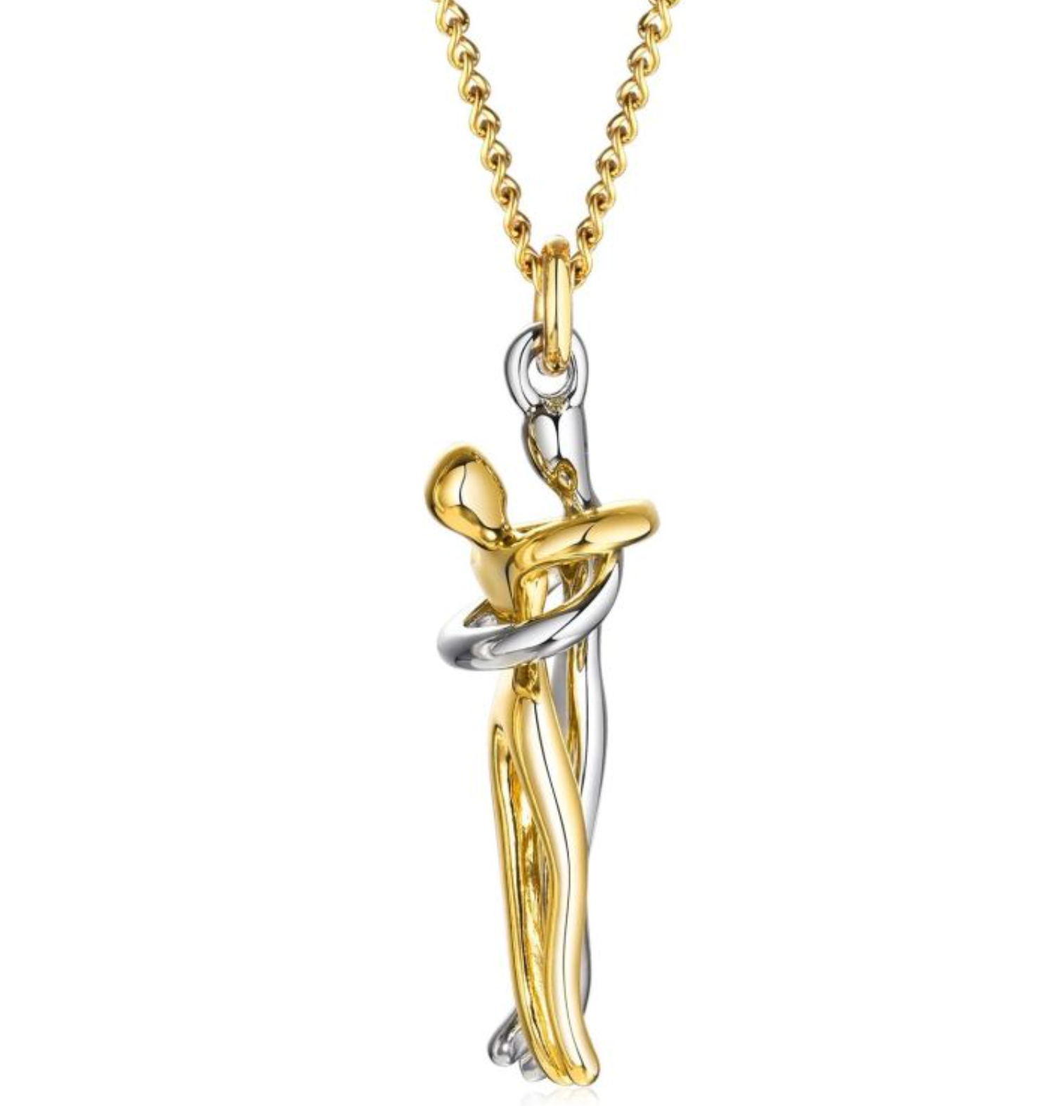Gold and silver hug couple necklace for women | Abrazo -1