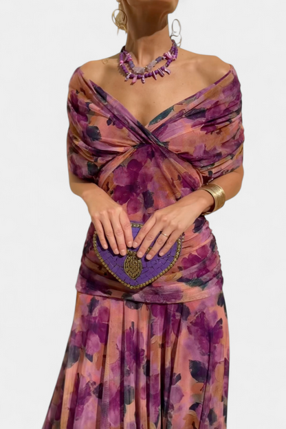 Long floral V-neck dress for women | Florendra