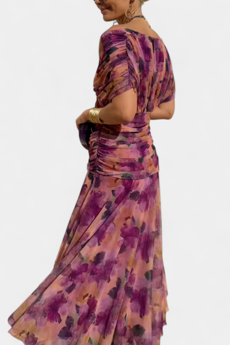 Long floral V-neck dress for women | Florendra