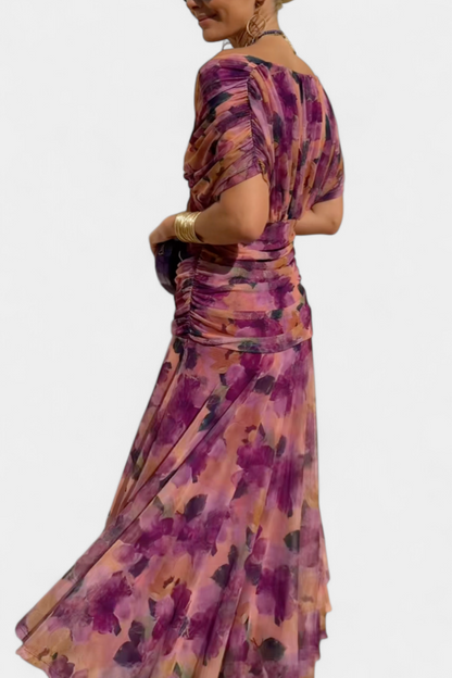 Long floral V-neck dress for women | Florendra