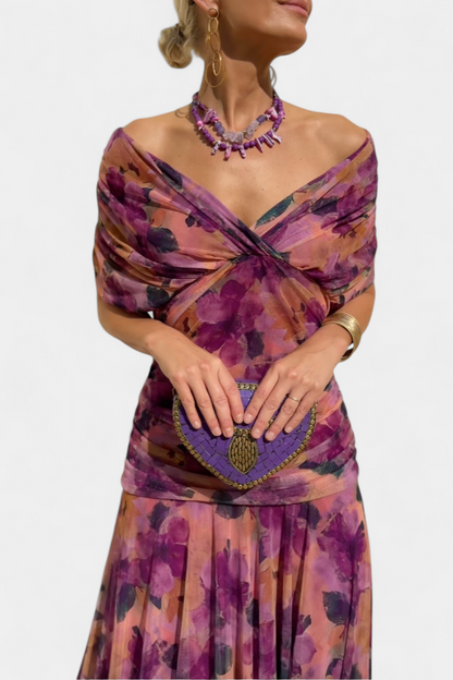 Elegant long floral pleated maxi dress Chic for Women | Eloria Belle
