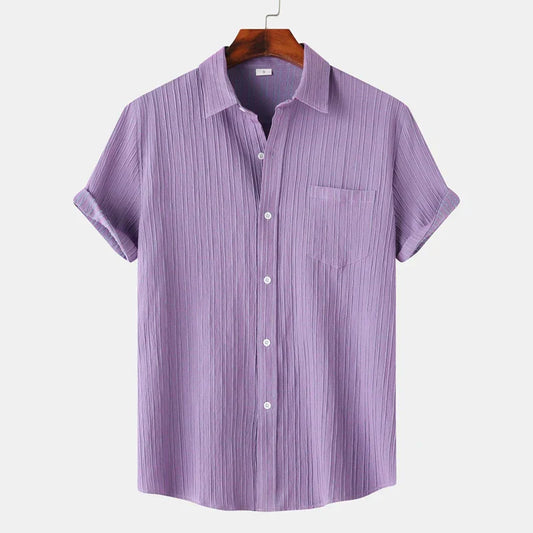 Linen-cotton spread-collar summer shirt for men | Coastal -1