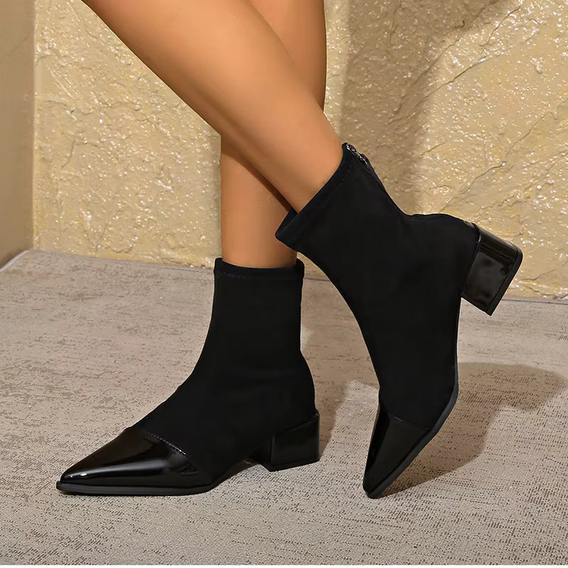 Elegant block heel ankle boots with glossy details Stylish for Women | Gracia Noir