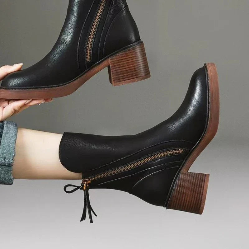 High-heel metal-zip ankle boots for women | Selene -9