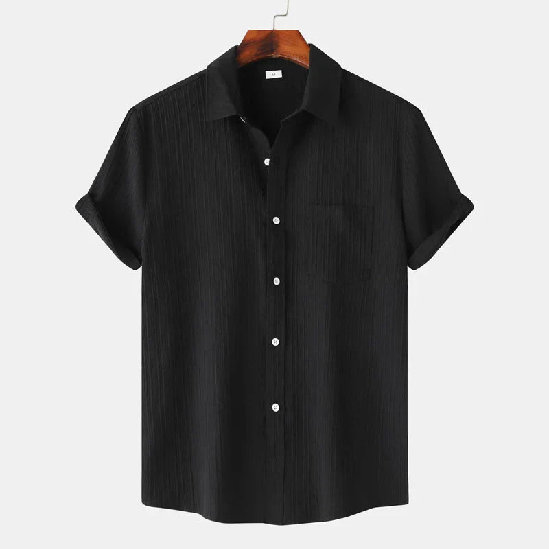 Linen-cotton spread-collar summer shirt for men | Coastal -12