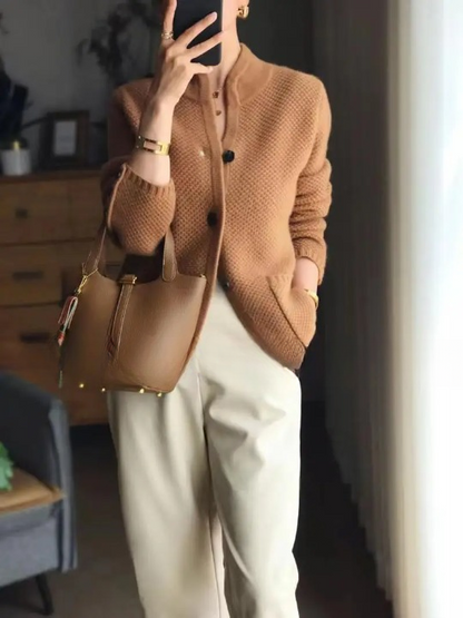 Elegant button-front classic long cardigan Cozy for Women | Lucille Élan