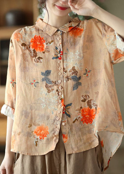 Orange Peter Pan Collar Button Blouse Chic for Women | Solenne