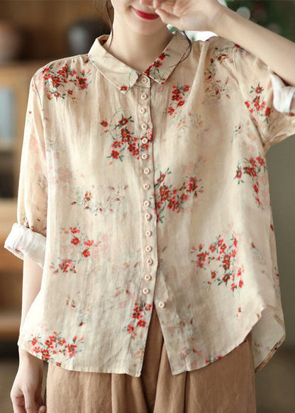 Orange Peter Pan Collar Button Blouse Chic for Women | Solenne