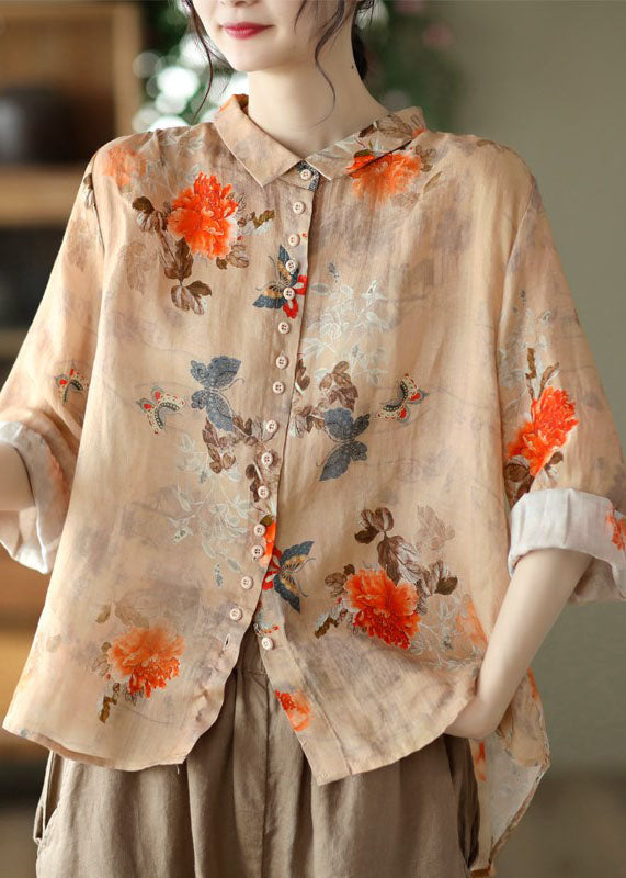 Orange Peter Pan Collar Button Blouse Chic for Women | Solenne