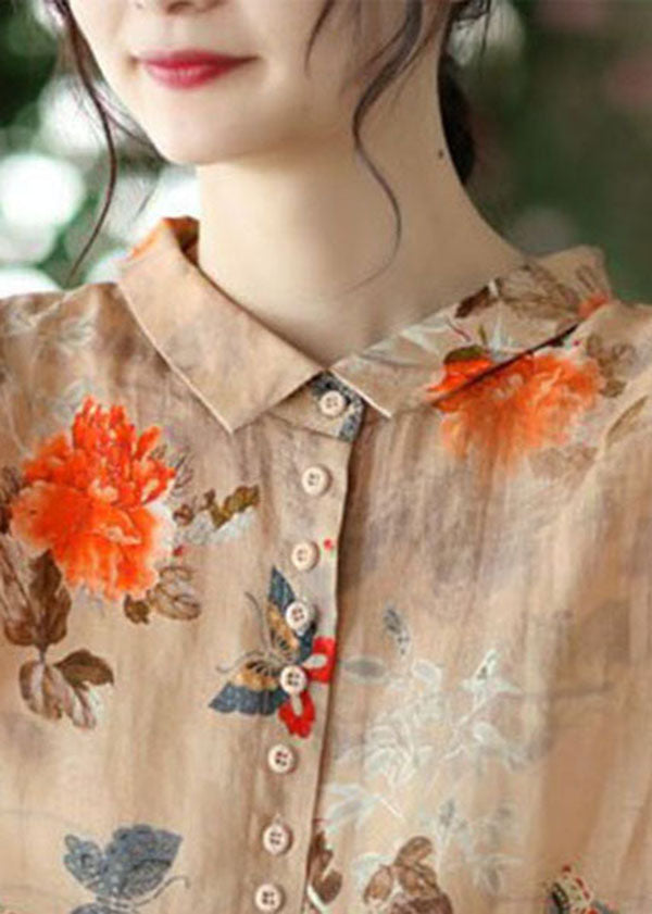 Orange Peter Pan Collar Button Blouse Chic for Women | Solenne