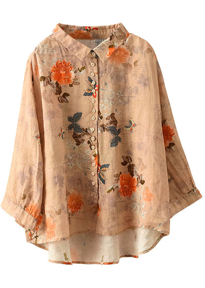 Orange Peter Pan Collar Button Blouse Chic for Women | Solenne