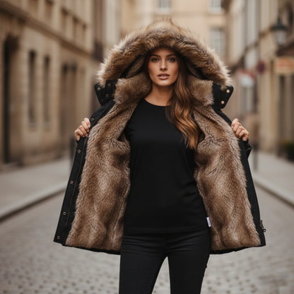 Hooded quilted parka with structured silhouette for women | Arden