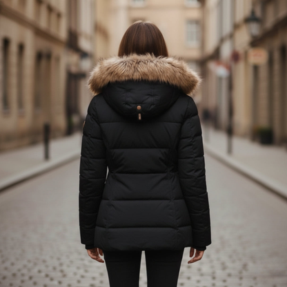 Hooded quilted parka with structured silhouette for women | Arden