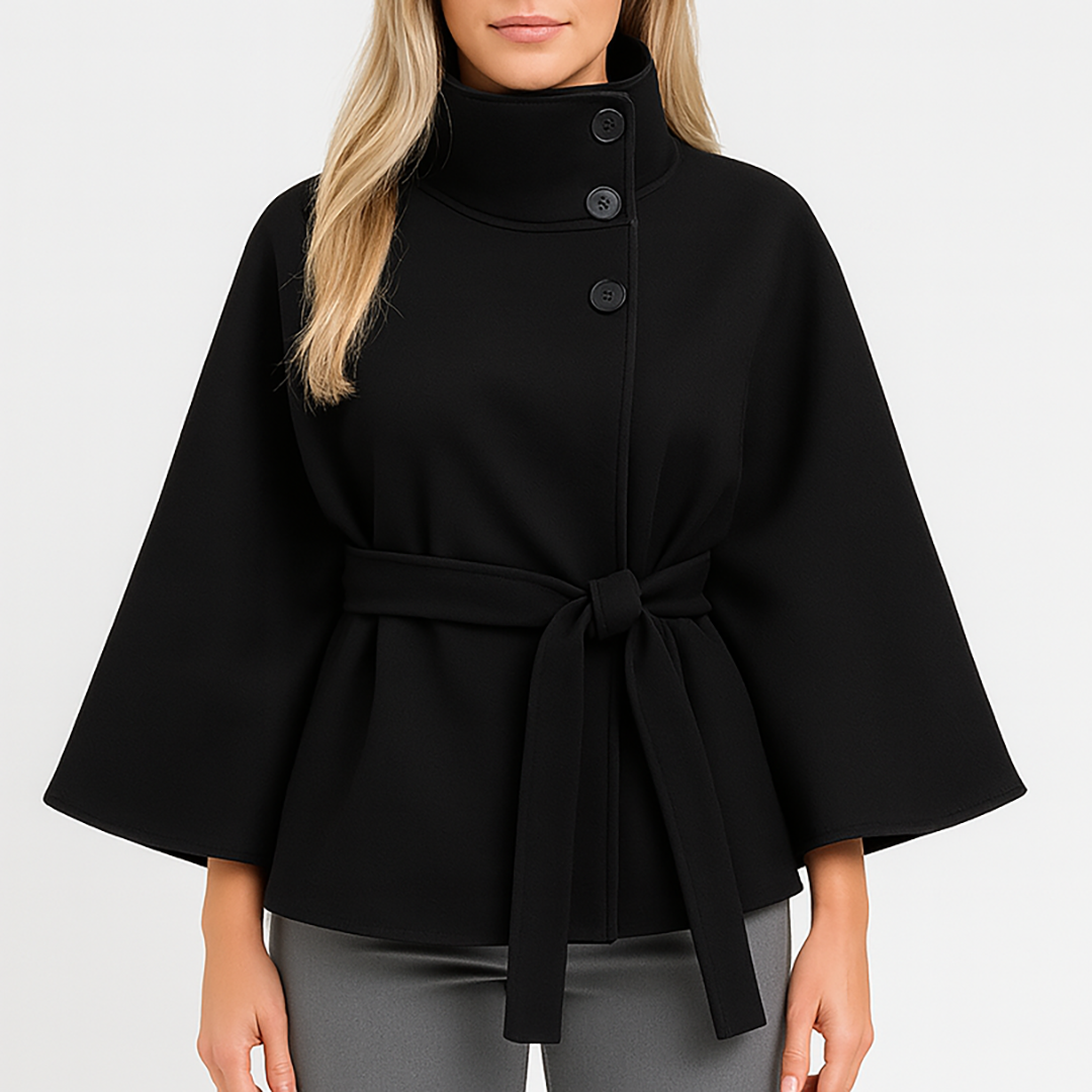 Belted high-collar cape coat for women | Serelisse