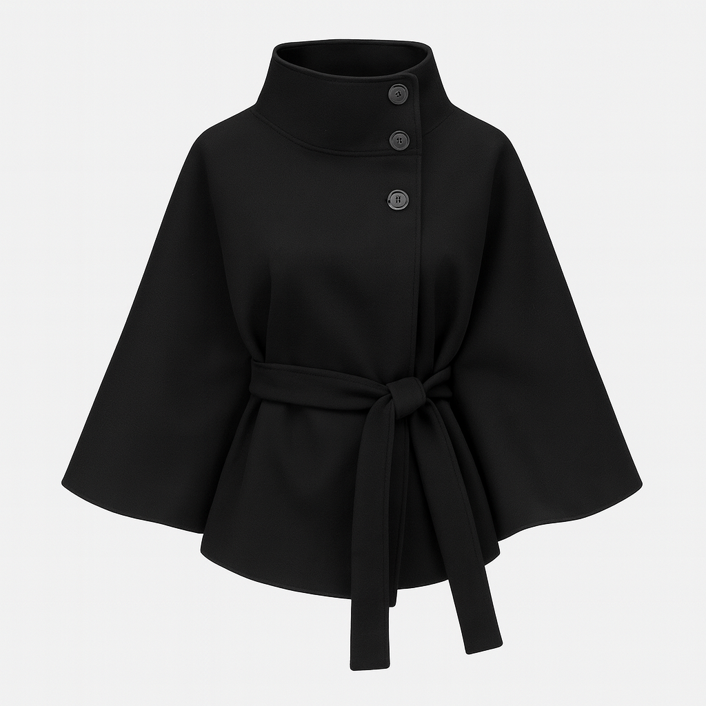 Belted high-collar cape coat for women | Serelisse