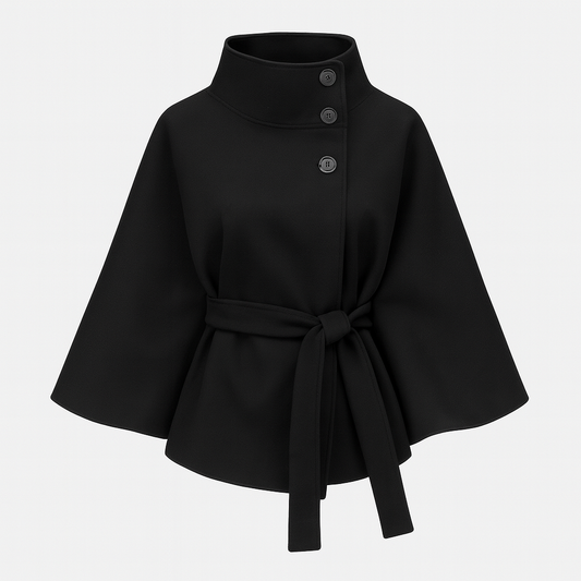 Belted high-collar cape coat for women | Serelisse