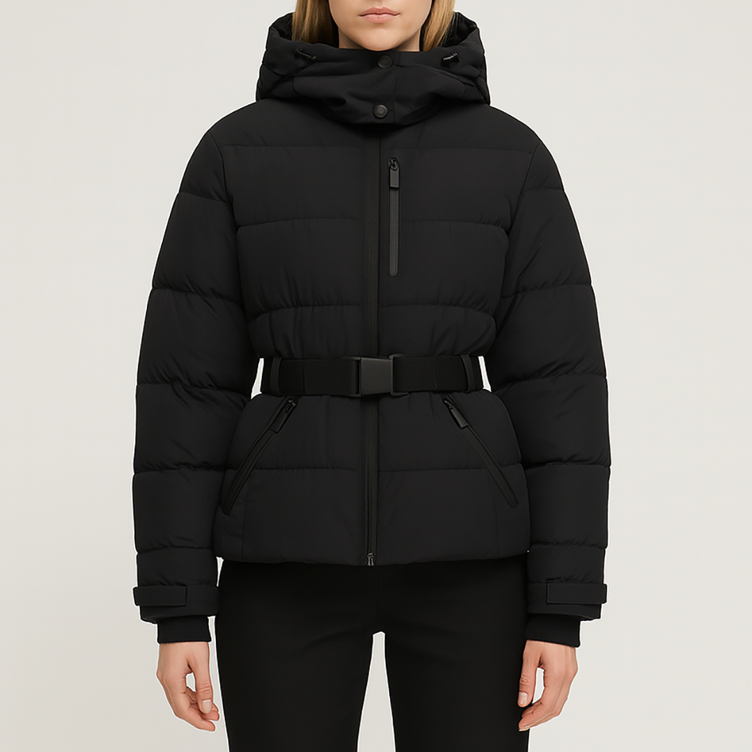 Belted hooded quilted puffer jacket for women | Nyrelle