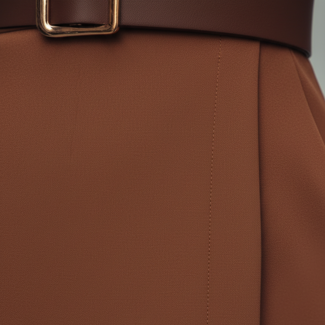 Belted midi dress with wrap-style bodice for women | Valeria