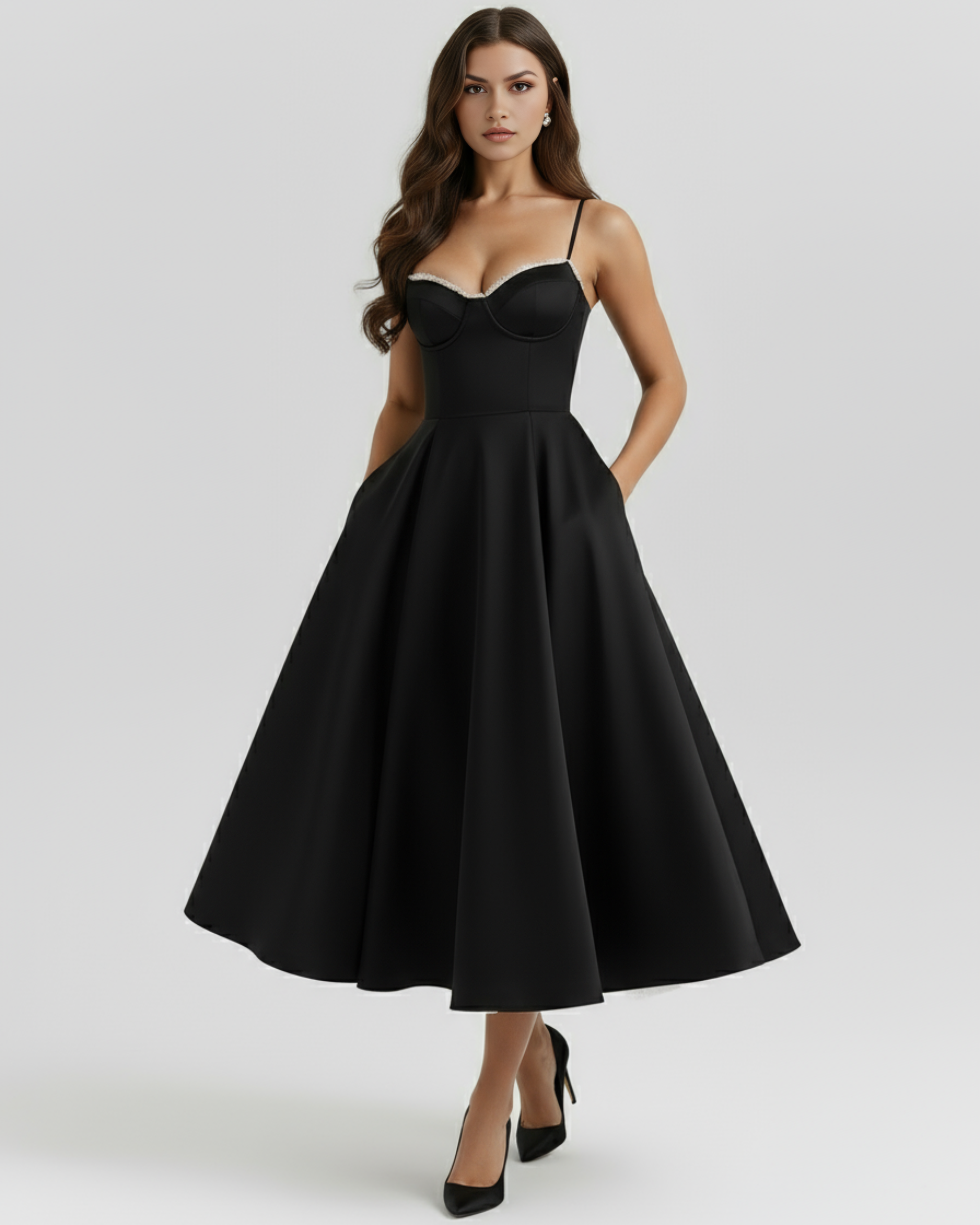 Satin boned corset midi dress for women | Selene