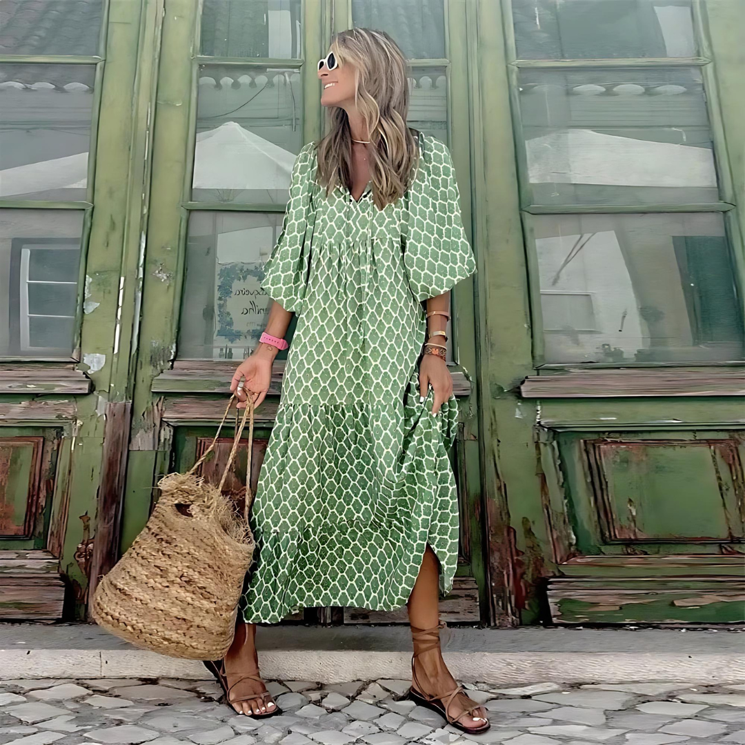 Bohemian puff sleeve maxi dress for women | Isalora