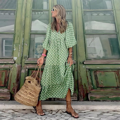 Bohemian puff sleeve maxi dress for women | Isalora