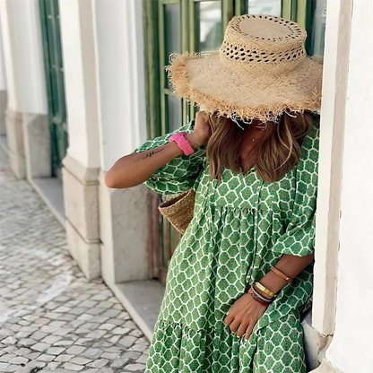 Bohemian puff sleeve maxi dress for women | Isalora
