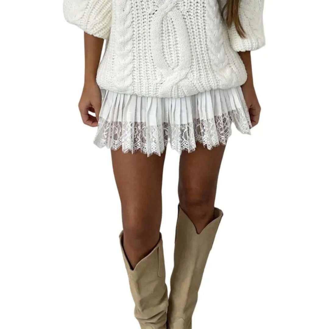 Low waist pleated A-line mini skirt for women | Elvina