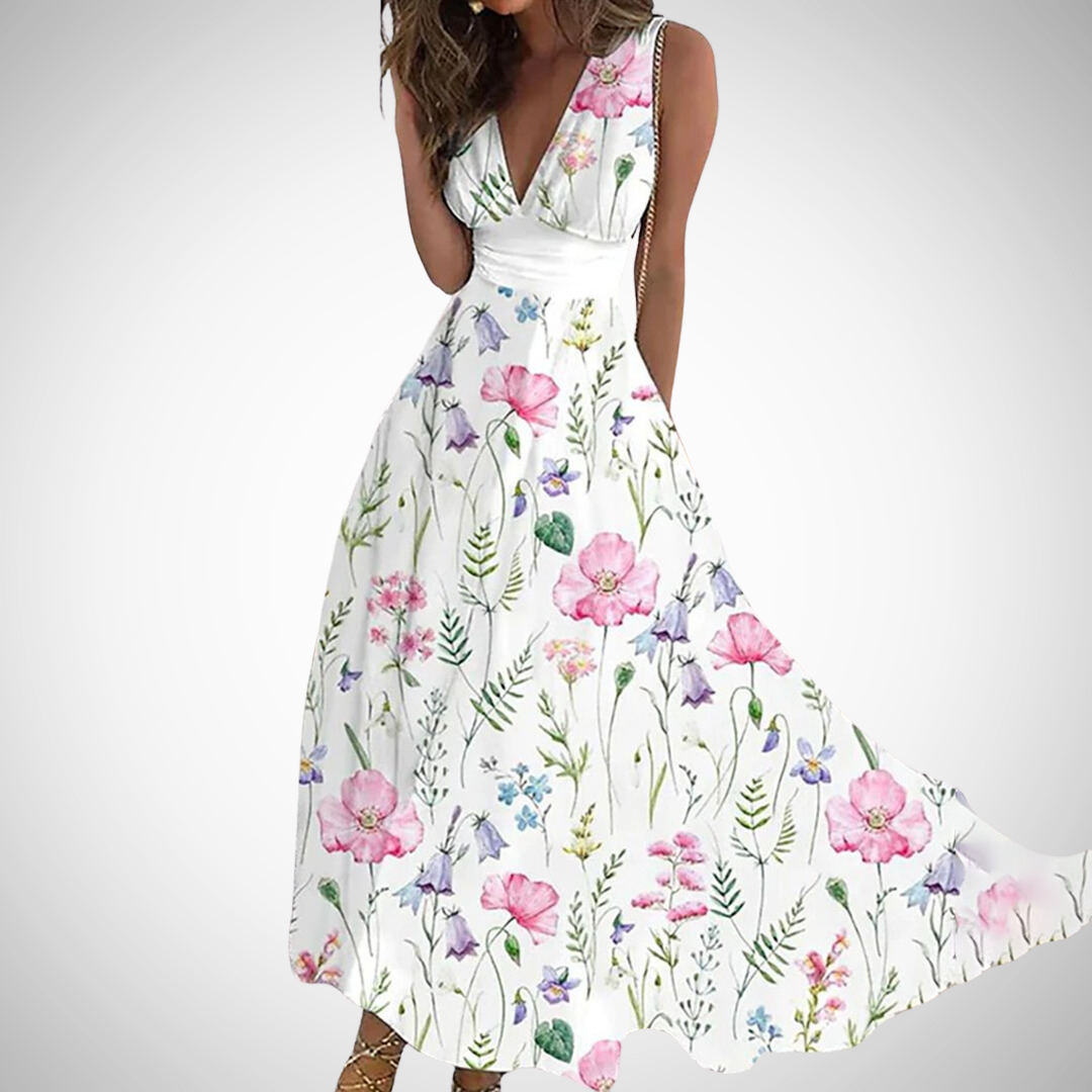 Timeless floral V-neck maxi dress for women | Eloria