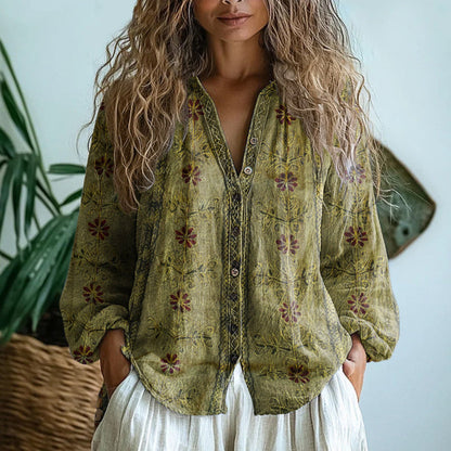 Vintage leaf print relaxed blouse for women | Ambre -3