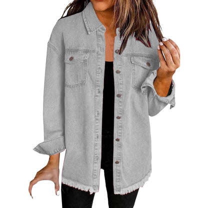 Relaxed button-front jacket with classic collar for women | Katja