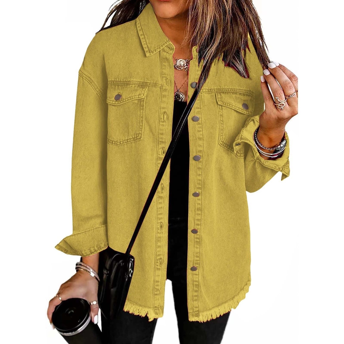 Relaxed button-front jacket with classic collar for women | Katja