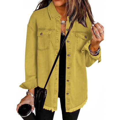 Relaxed button-front jacket with classic collar for women | Katja