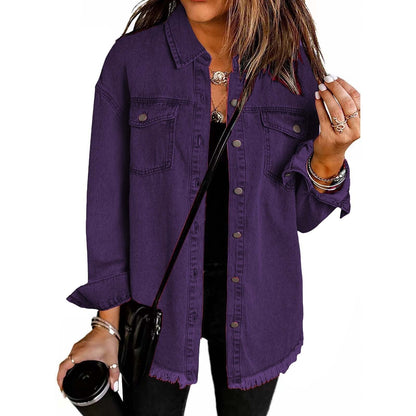 Relaxed button-front jacket with classic collar for women | Katja