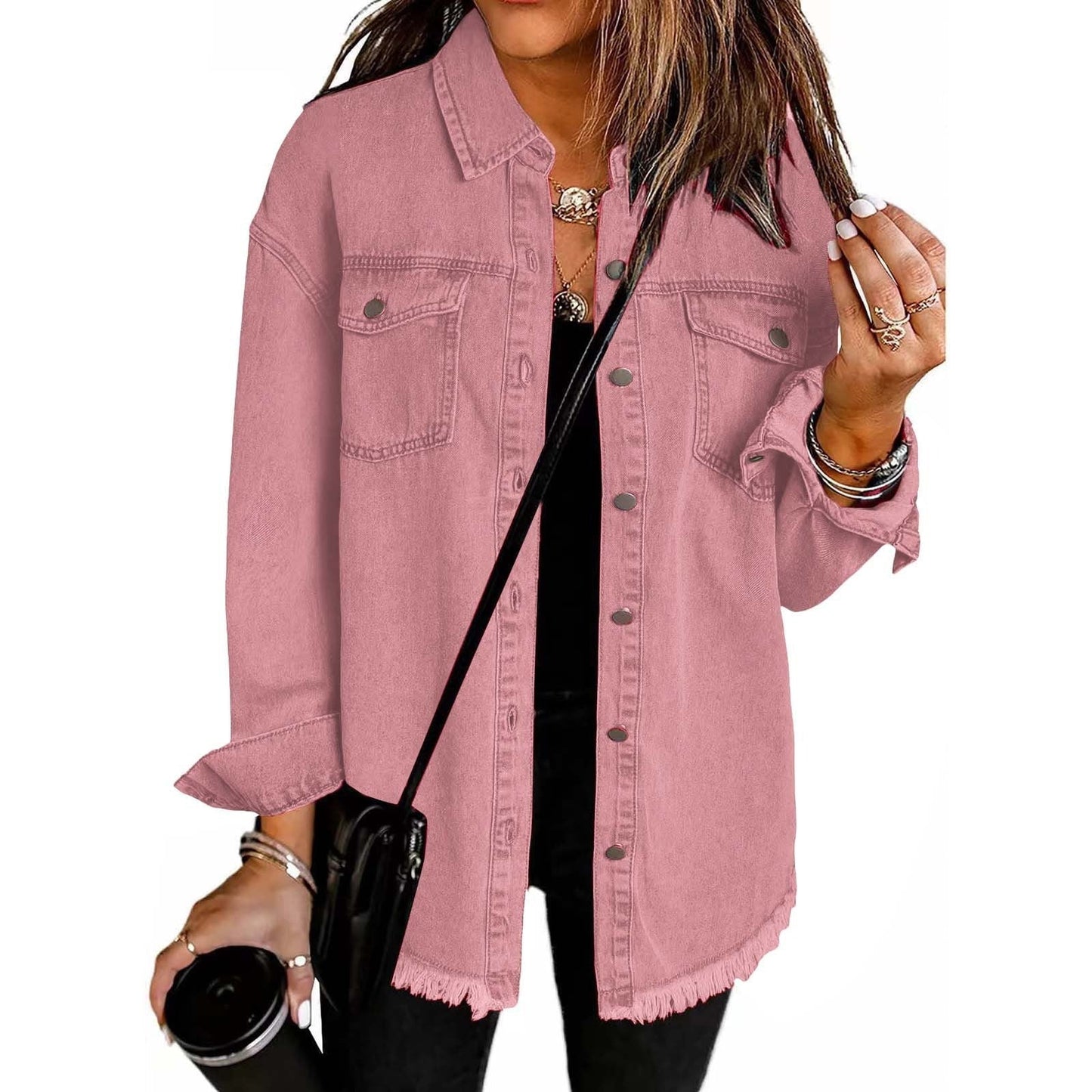 Relaxed button-front jacket with classic collar for women | Katja