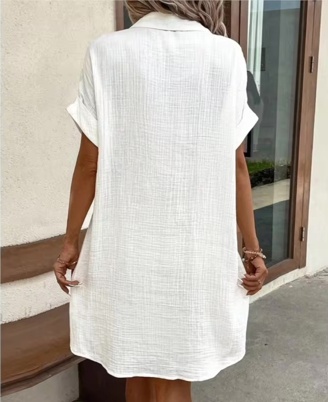 Button-down linen shirt dress with pockets for women | Marina -4