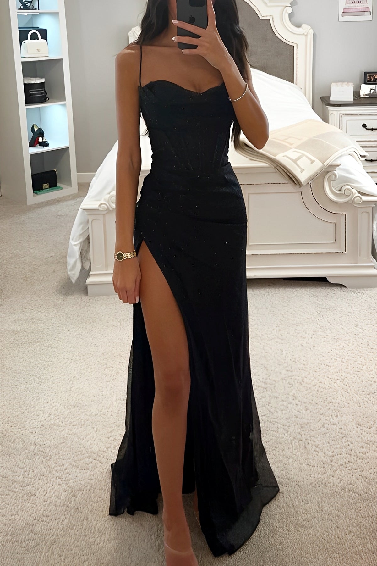 Corset-style maxi dress with front slit for women | Aurelia