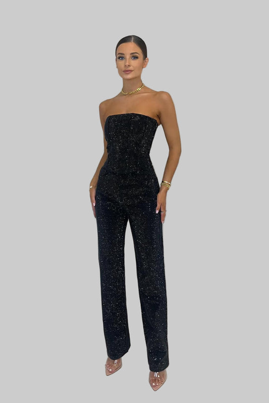Strapless full-length jumpsuit with textured design for women | Elvara