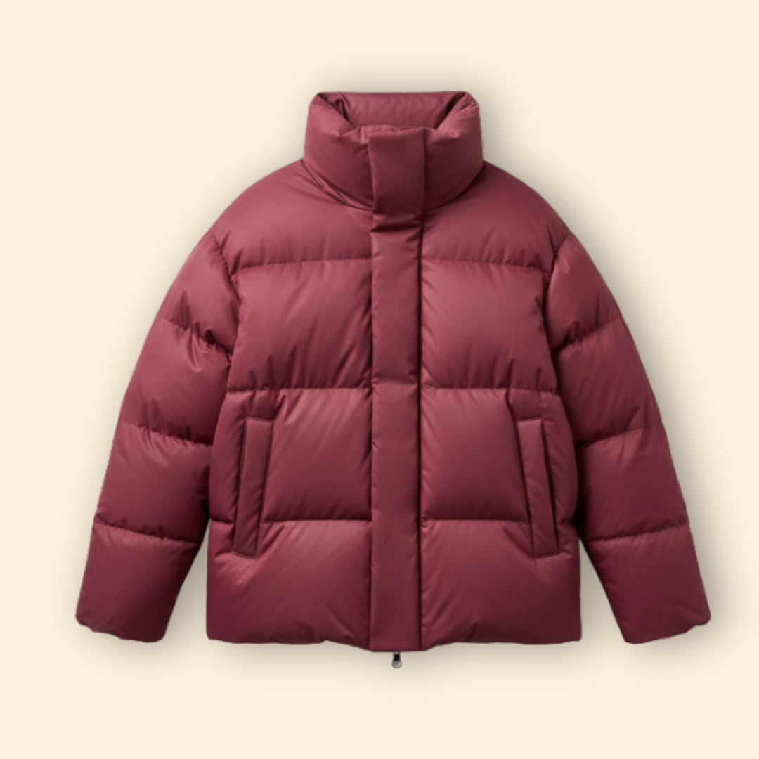 Quilted high-collar jacket with elongated silhouette for women | Eloria