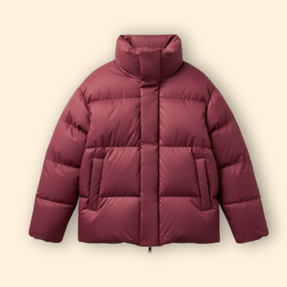 Quilted high-collar jacket with elongated silhouette for women | Eloria