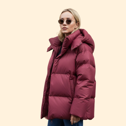 Quilted high-collar jacket with elongated silhouette for women | Eloria