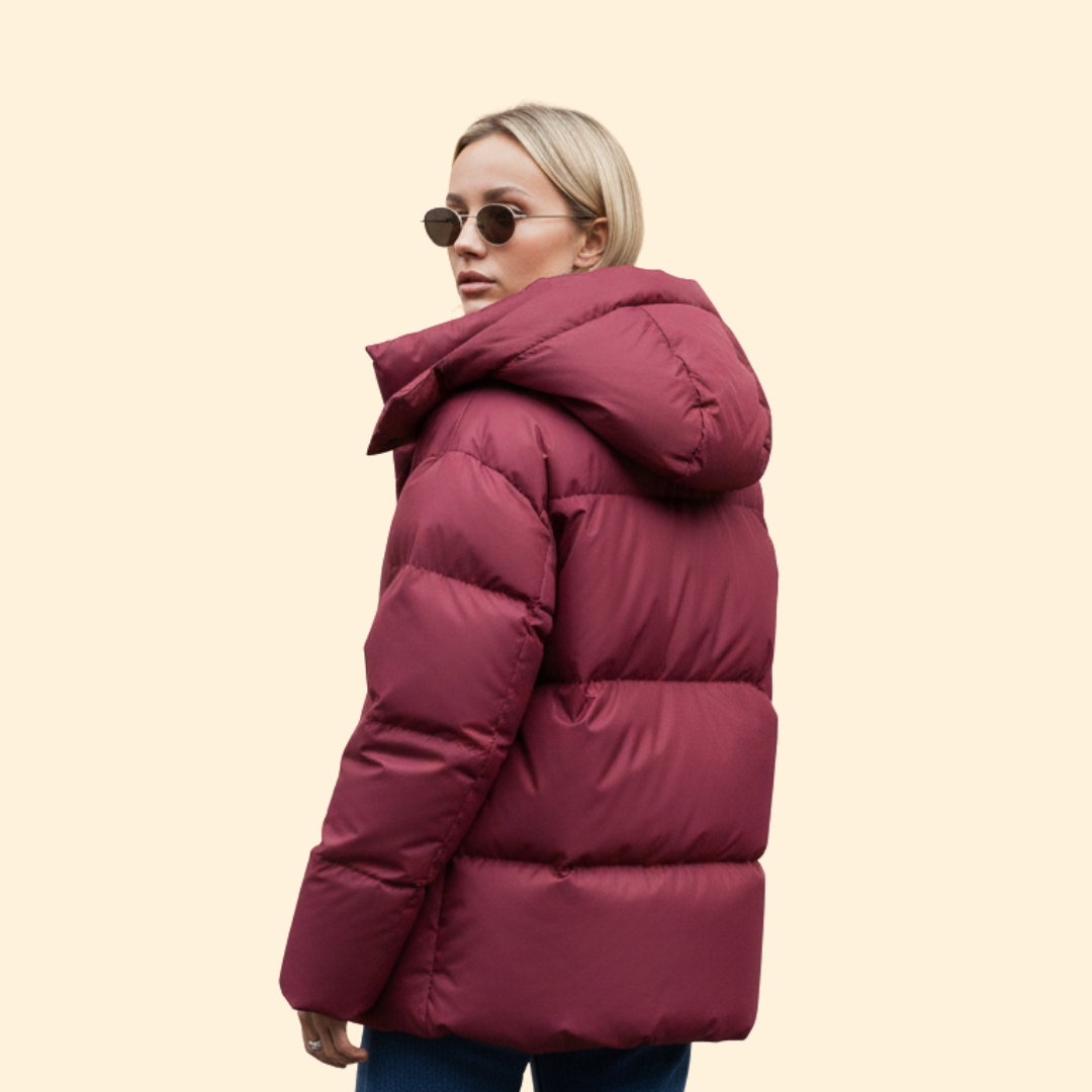 Quilted high-collar jacket with elongated silhouette for women | Eloria